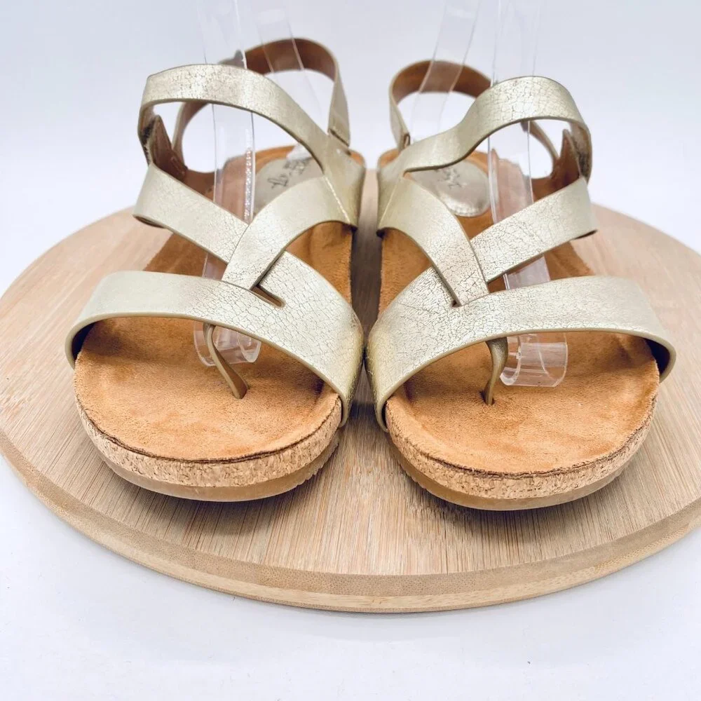 Eurosoft Sandals Womens 10 Gold Vegan Leather Slingback Flats Peep_2